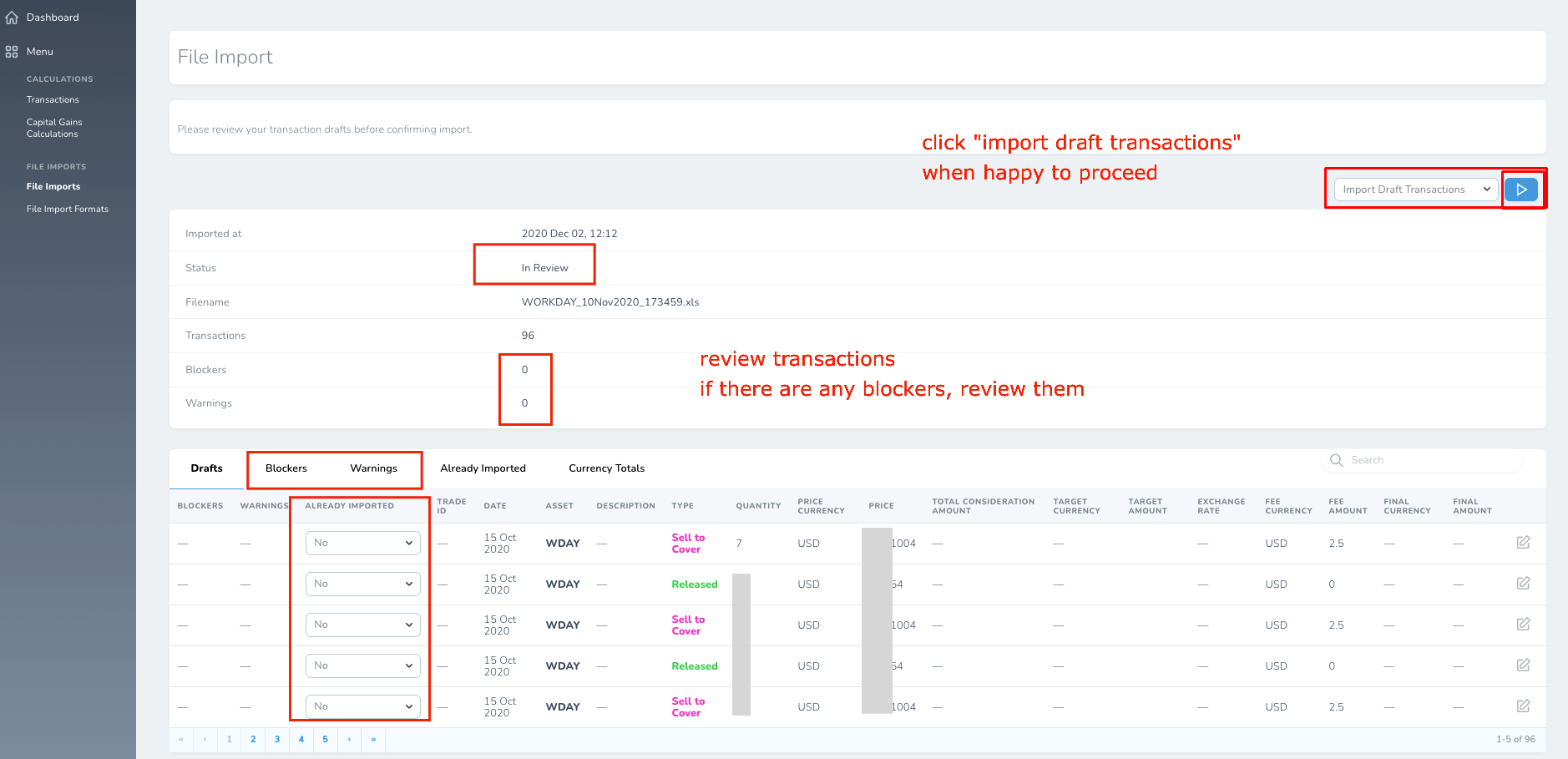 Review Draft Transactions