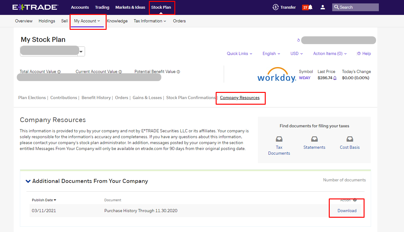 E-Trade Historical ESPP